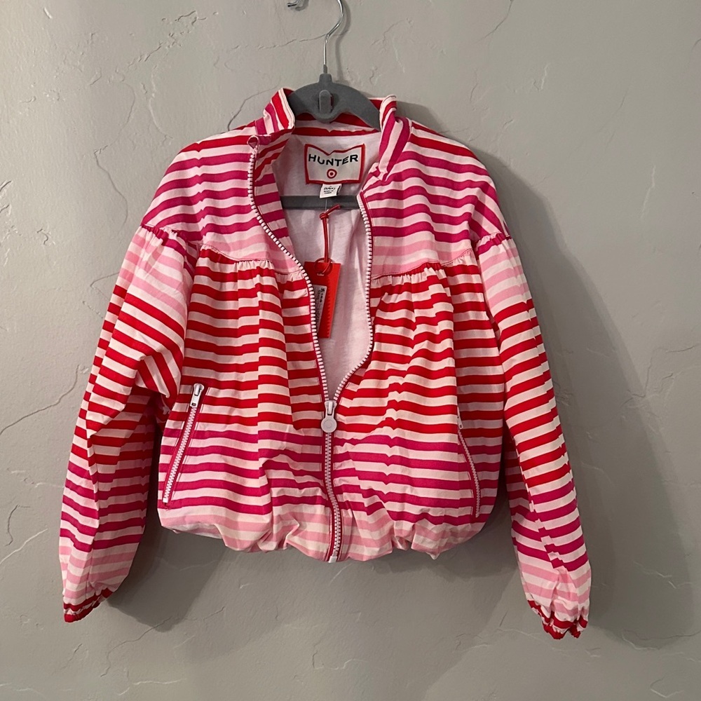 Hunter Kids Raincoat - Pink and Red Stripes - Picture 1 of 5